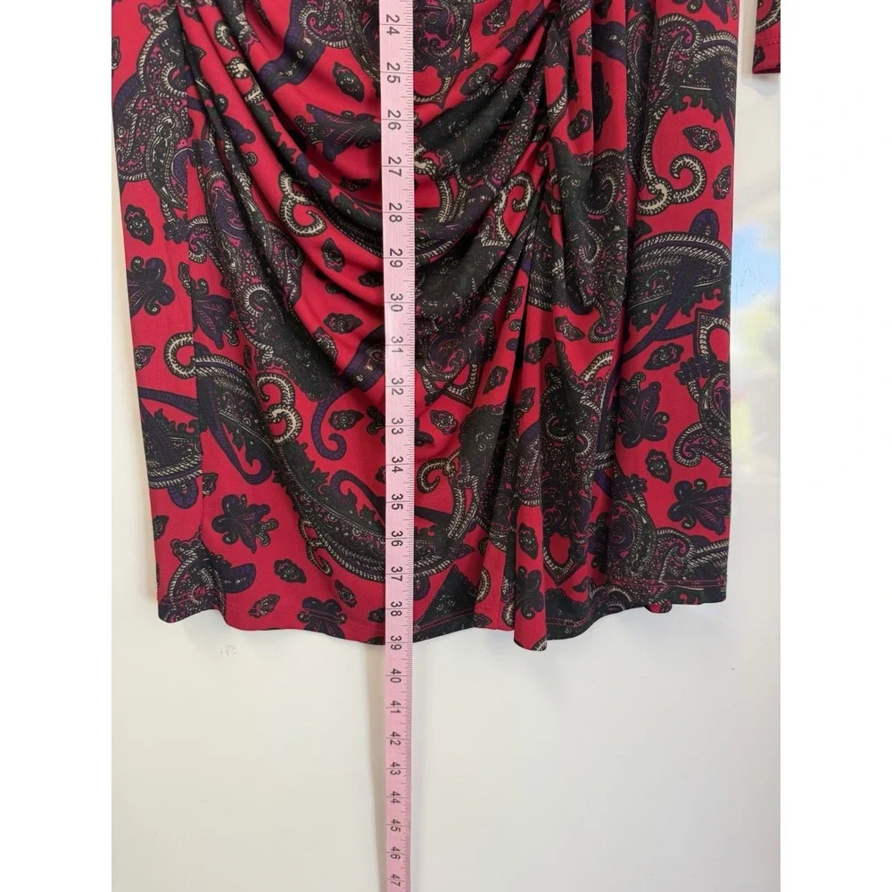 Ralph Lauren Timeless Sophisticated Paisley Twist-Front Red Blck Sheath Dress 10